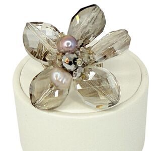 Glass Flower Statement Ring Sz 7 Bead Silver Cottagecore